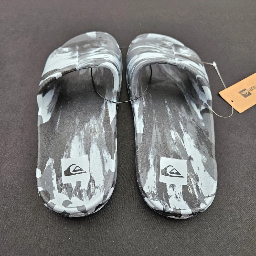 Quiksilver Mens Cloudbreak Slim Marble Slide Sandals Black White CQ10290M Size 8